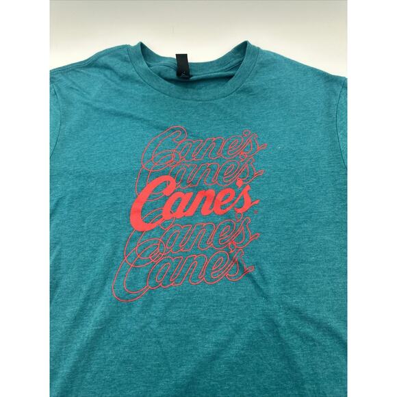 Raising Cane's Shirt Adult Mens small Repeating Red Logo on Turquoise T-shirt - Picture 2 of 4